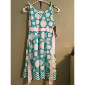 Rare Editions Polka Dot Girls Sleeveless Dress Blue Size 8 -  NWT